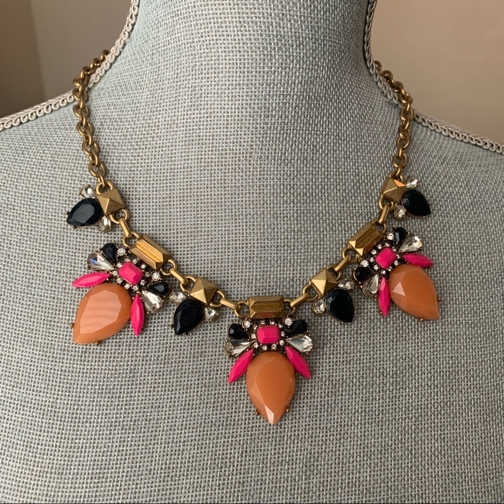 J Crew Statement Necklace Rhinestone Bib Colorful - Picture 7 of 16